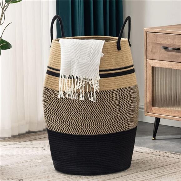 Jute Rope Laundry Hamper by YOUDENOVA, 105L - Woven Collapsible Laundry Basket - Picture 1 of 7